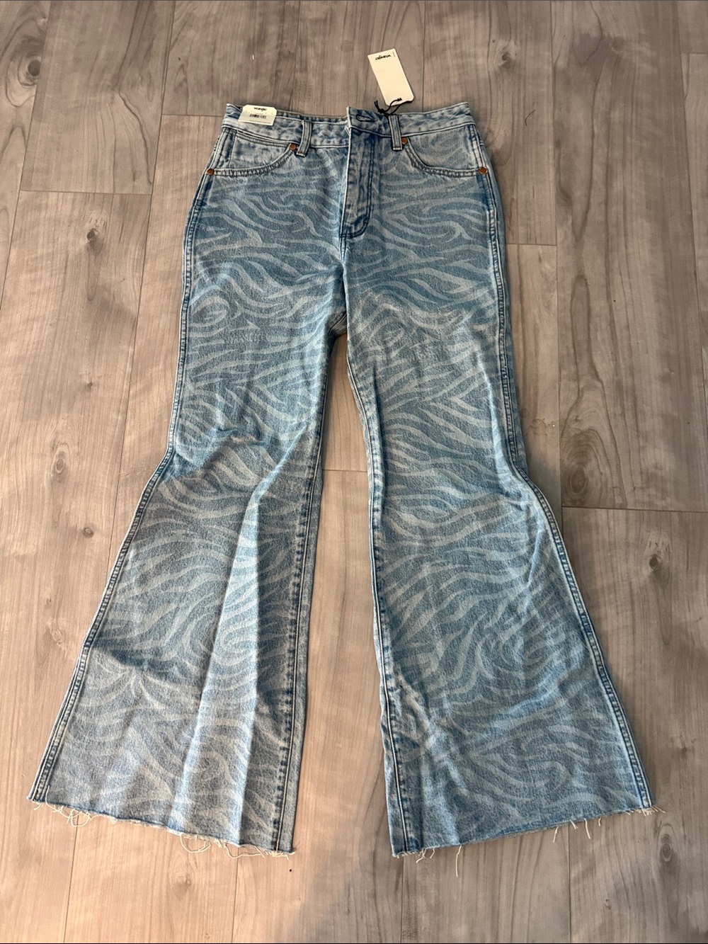 Wrangler Light Blue Zebra-Pattern Flare Jeans